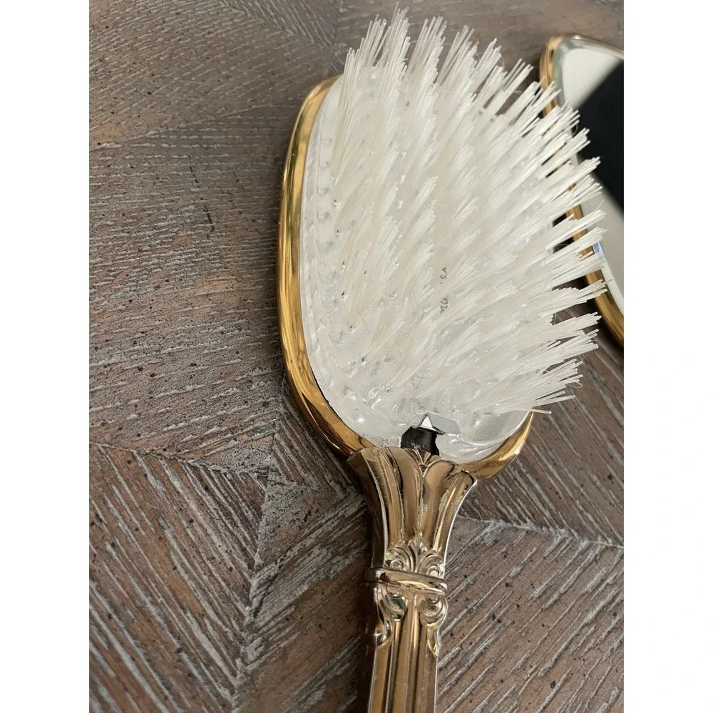 Vtg Ornate Gold & Silver Tone 3 Piece Mirror Comb Hair Brush Vanity Set